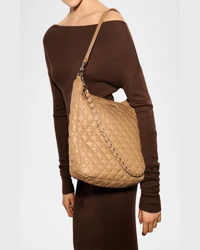 Mz Wallace Crosby Quilted Nylon Hobo Bag In Caramel