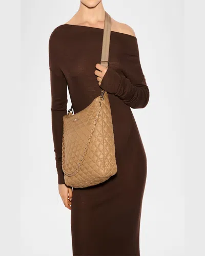 Mz Wallace Crosby Quilted Nylon Hobo Bag In Caramel