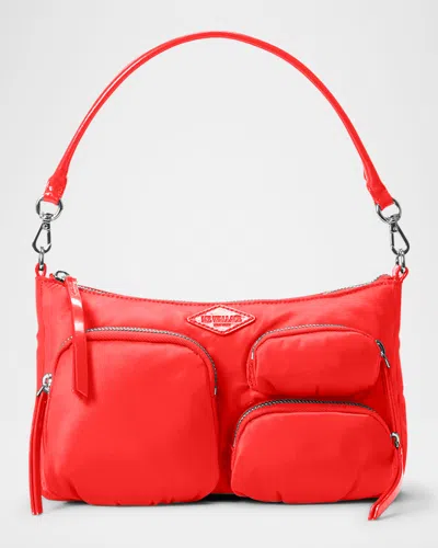 Mz Wallace Chelsea Petite Pocket Nylon Shoulder Bag In Bright Cherry