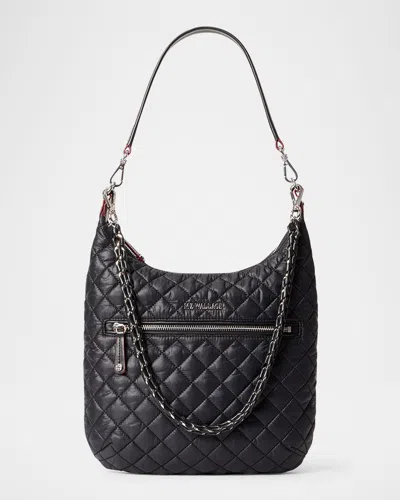 Mz Wallace Crosby Sienna Quilted Nylon Shoulder Bag In Black/silver