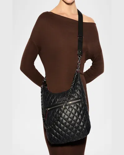 Mz Wallace Crosby Sienna Quilted Nylon Shoulder Bag In Black/silver