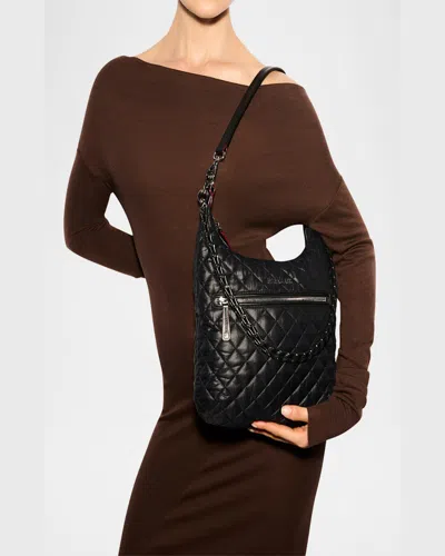 Mz Wallace Crosby Sienna Quilted Nylon Shoulder Bag In Black/silver