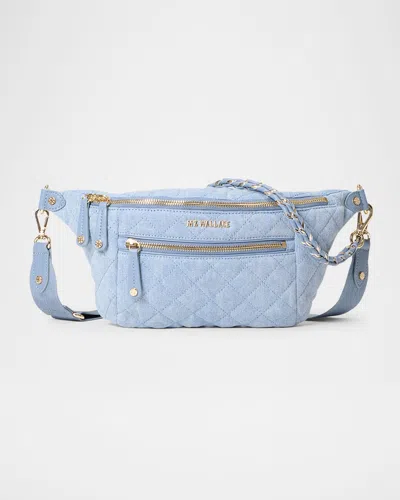 Mz Wallace Crosby Small Quilted Sling Crossbody Bag In Light Denim/silver