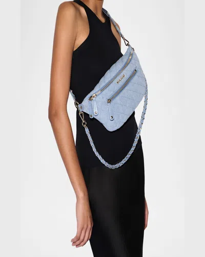 Mz Wallace Crosby Small Quilted Sling Crossbody Bag In Light Denim/silver