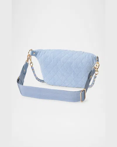 Mz Wallace Crosby Small Quilted Sling Crossbody Bag In Light Denim/silver