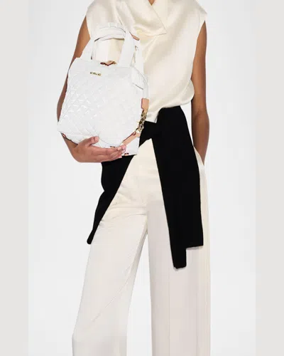 Mz Wallace Small Sutton Deluxe Quilted Nylon Crossbody Bag In Chalk Liquid