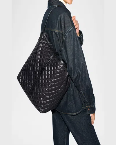 Mz Wallace Large Astor Quilted Nylon Hobo Bag In Black