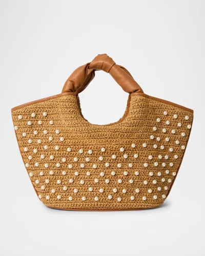 Btb Los Angeles Florian Pearly Straw Tote Bag In Honey