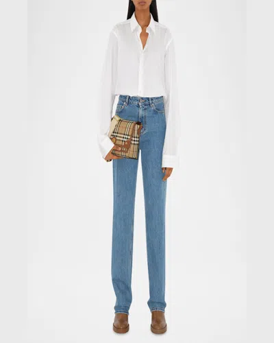 Burberry Check Medium Note Bag In Briar Brown