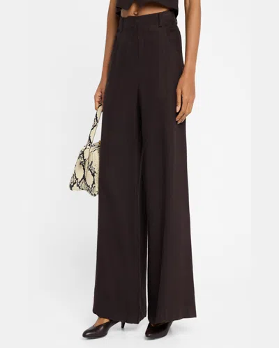 Twp Dees Wide-leg Linen Trousers In Dark Chocolate