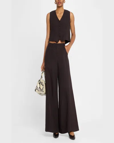 Twp Dees Wide-leg Linen Trousers In Dark Chocolate