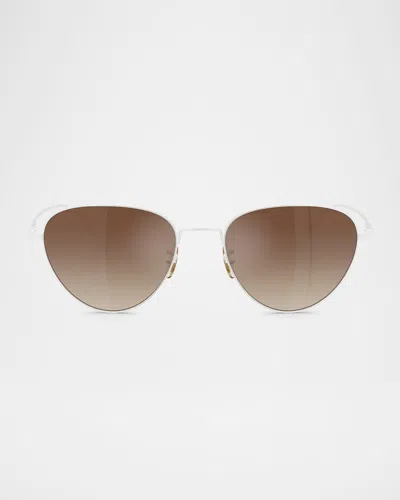 Khaite 1991c Steel Aviator Sunglasses In White