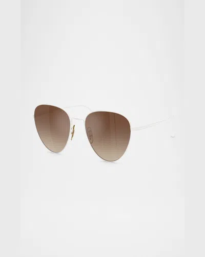 Khaite 1991c Steel Aviator Sunglasses In White