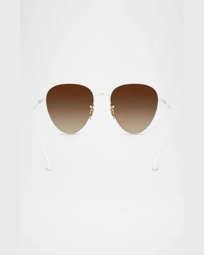 Khaite 1991c Steel Aviator Sunglasses In White