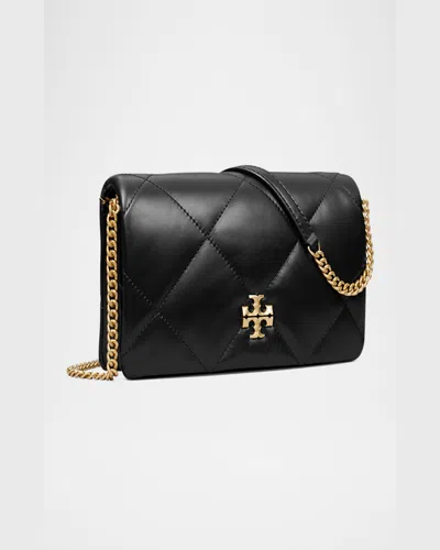 Tory Burch Kira Diamond-quilted Leather Wallet On Chain In Black