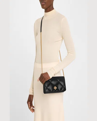 Tory Burch Kira Diamond-quilted Leather Wallet On Chain In Black