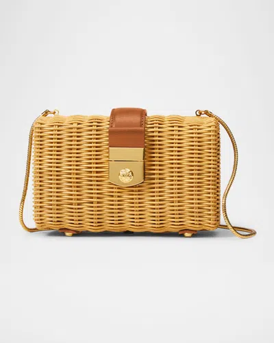 Veronica Beard Lock Box Rattan Clutch Bag In Natural Wicker Hazelwood