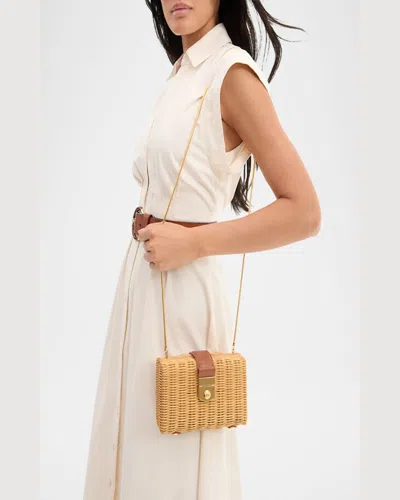 Veronica Beard Lock Box Rattan Clutch Bag In Natural Wicker Hazelwood