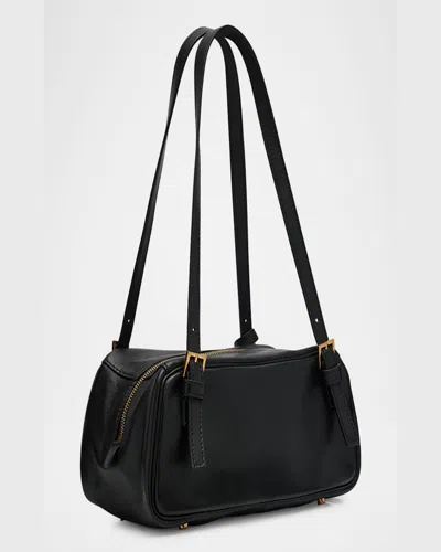 Versace Tag Bowling Black Shoulder Bag With Metallic Logo Lettering And Medusa Head Pendant In Leather Woman In Black- Gold