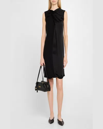 Versace Tag Bowling Black Shoulder Bag With Metallic Logo Lettering And Medusa Head Pendant In Leather Woman In Black- Gold