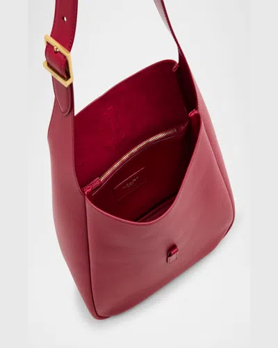 Saint Laurent Le 5 A 7 Ysl Small Hobo In Smooth Supple Leather In Cherry Jam