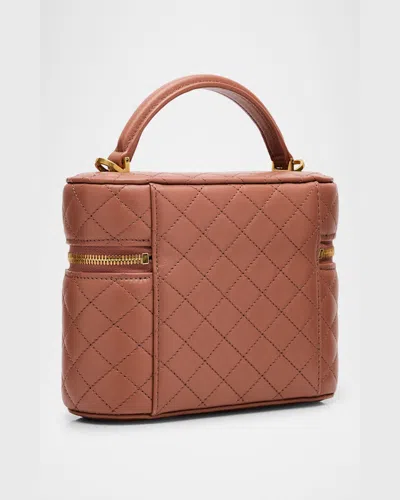 Saint Laurent Gabby Mini Vanity Case In Quilted Leather With Gold Hardware In Strong Moss