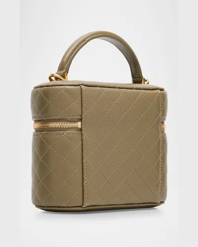 Saint Laurent Gabby Mini Vanity Case In Quilted Leather With Gold Hardware In Strong Moss