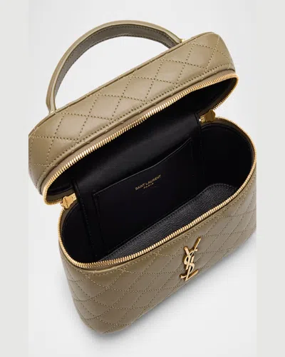 Saint Laurent Gabby Mini Vanity Case In Quilted Leather With Gold Hardware In Strong Moss