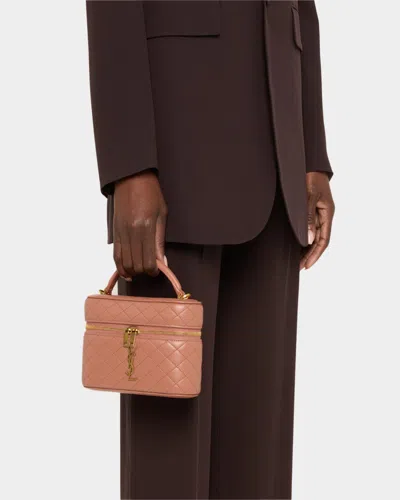 Saint Laurent Gabby Mini Vanity Case In Quilted Leather With Gold Hardware In Strong Moss
