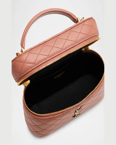 Saint Laurent Gabby Mini Vanity Case In Quilted Leather With Gold Hardware In Strong Moss