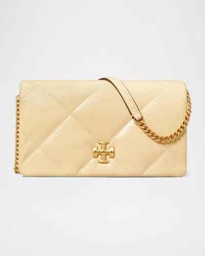 Tory Burch Kira Diamond Quilted Leather Wallet On Chain In Vanilla Soft Serve