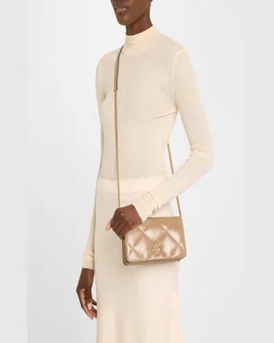 Tory Burch Kira Diamond Quilted Leather Wallet On Chain In Vanilla Soft Serve