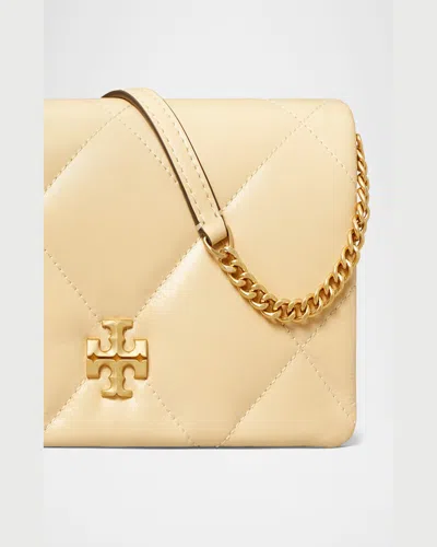 Tory Burch Kira Diamond Quilted Leather Wallet On Chain In Vanilla Soft Serve