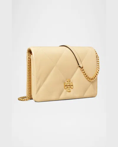 Tory Burch Kira Diamond Quilted Leather Wallet On Chain In Vanilla Soft Serve