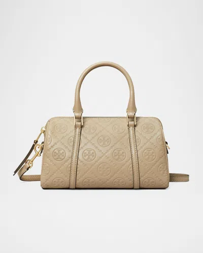 Tory Burch Mini T Monogram Leather Barrel Top-handle Bag In Fresh Clay