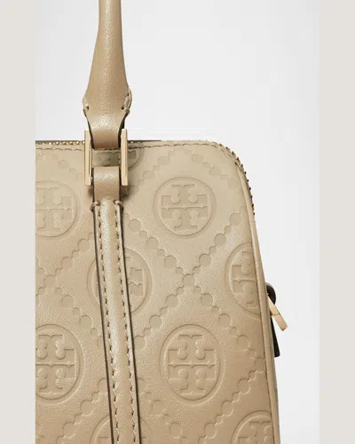 Tory Burch Mini T Monogram Leather Barrel Top-handle Bag In Fresh Clay