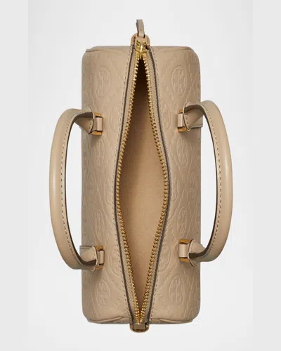 Tory Burch Mini T Monogram Leather Barrel Top-handle Bag In Fresh Clay