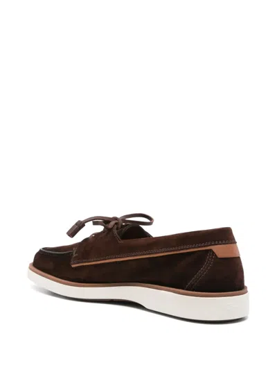 Santoni Detroit Suede Loafer Contrast Sole In Brown