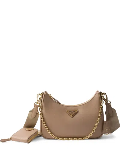 Prada Re-edition 2005 Saffiano Leather Shoulder Bag In Brown
