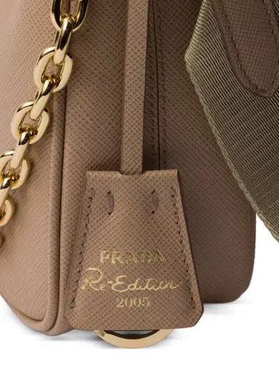 Prada Re-edition 2005 Saffiano Leather Shoulder Bag In Brown