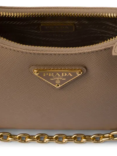 Prada Re-edition 2005 Saffiano Leather Shoulder Bag In Brown