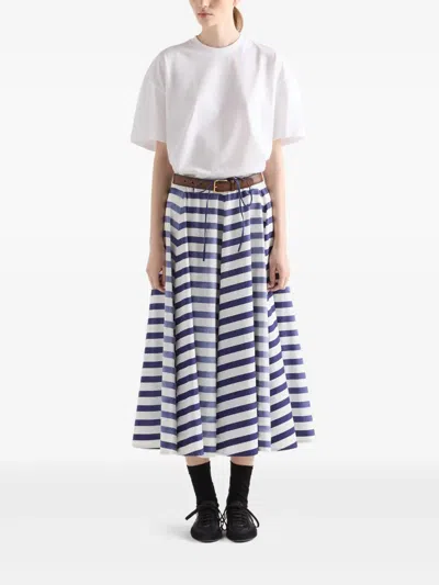 Prada Blue Striped Poplin Midi Full Skirt