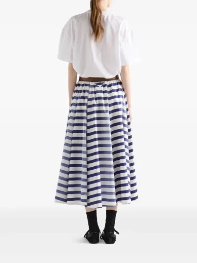 Prada Blue Striped Poplin Midi Full Skirt