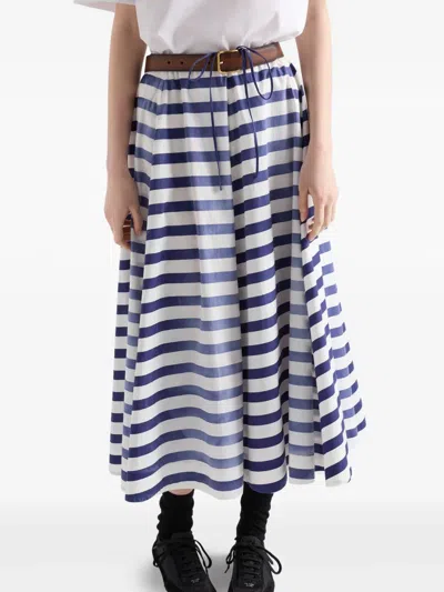 Prada Blue Striped Poplin Midi Full Skirt