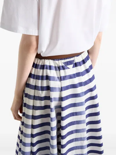 Prada Blue Striped Poplin Midi Full Skirt