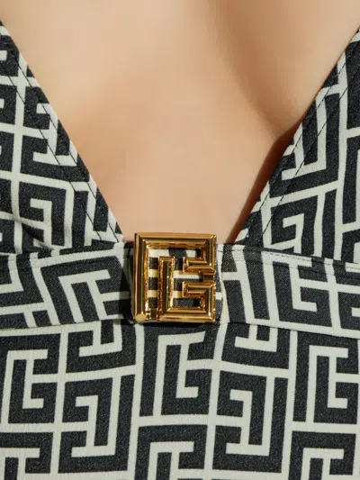 Balmain Monogram-pattern Swimsuit In Black