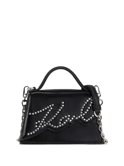 Karl Lagerfeld Small Signature Studded Cross Body Bag In Black