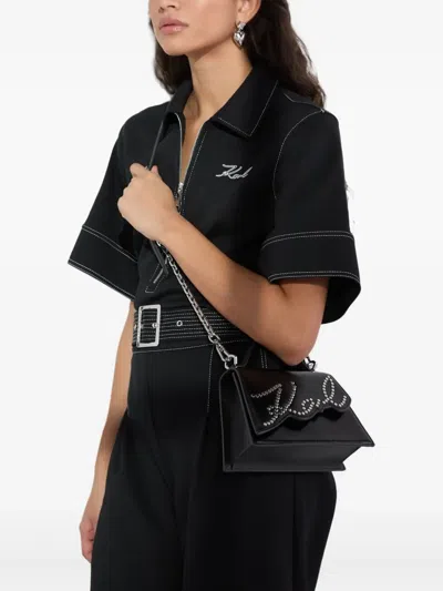 Karl Lagerfeld Small Signature Studded Cross Body Bag In Black