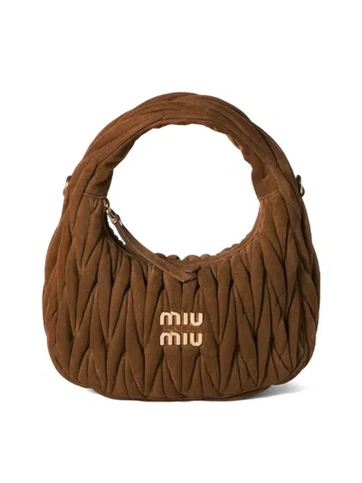Miu Miu Wander Bag In Matelasse Suede In Brown