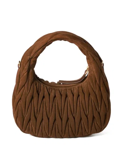 Miu Miu Wander Bag In Matelasse Suede In Brown